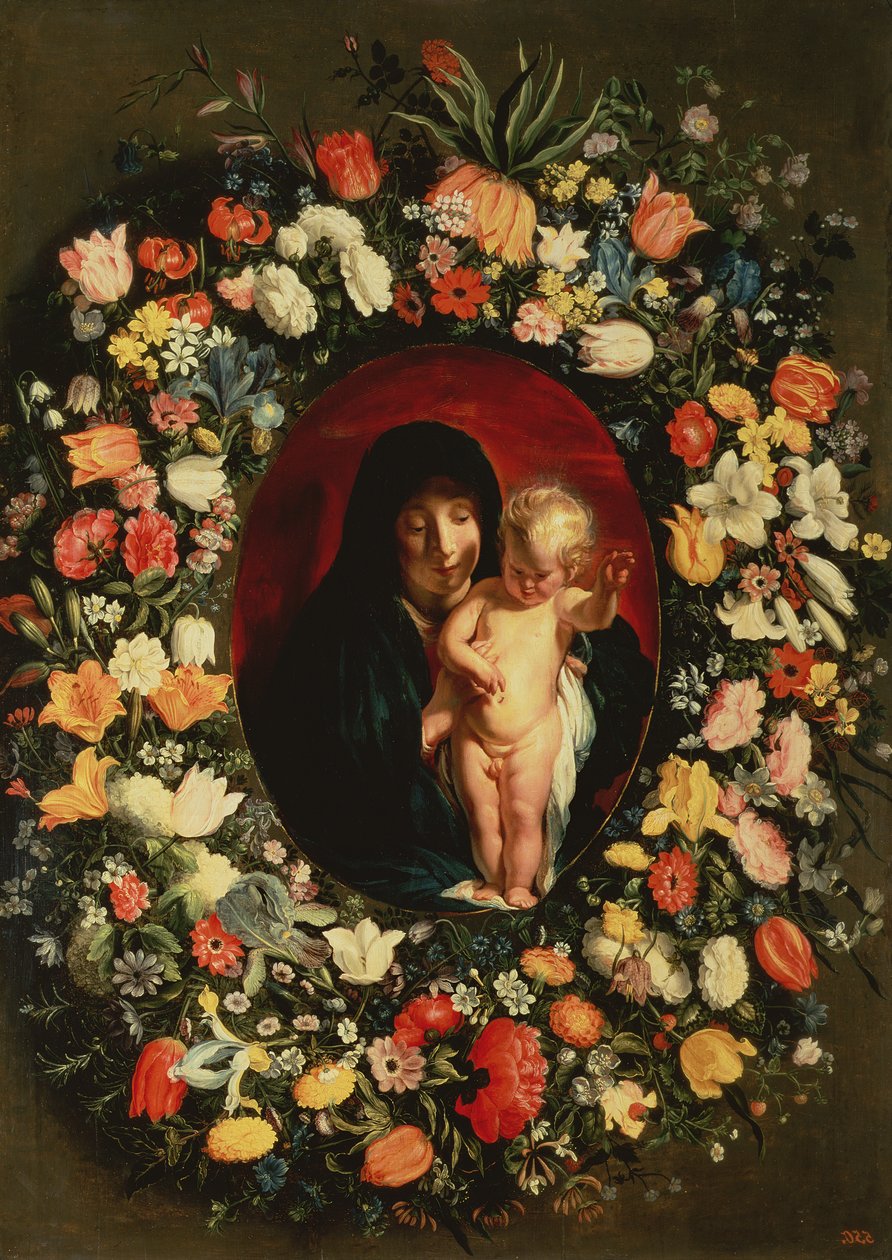 Madonna und Kind mit Blumenkranz, ca. 1618 von Jacob Jordaens