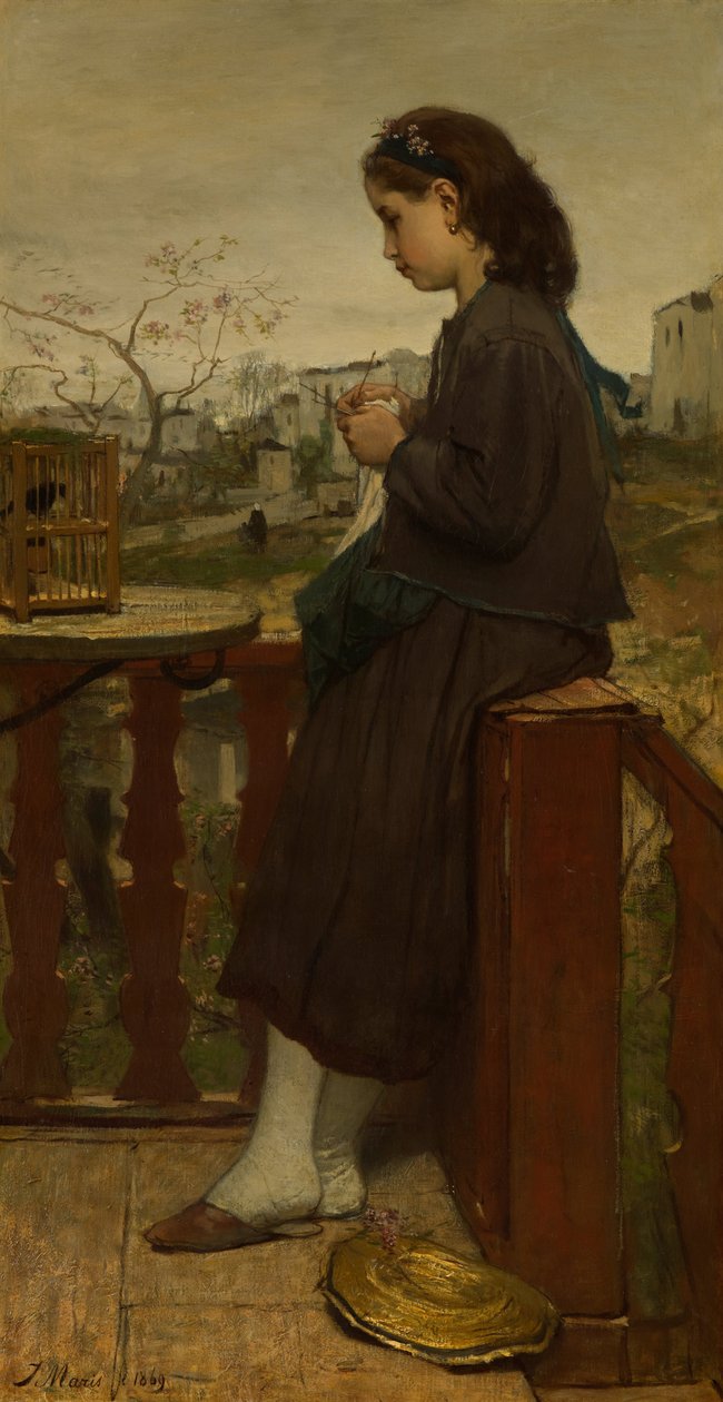 Mädchen strickt auf einem Balkon, Montmartre von Jacob Henricus or Hendricus Maris