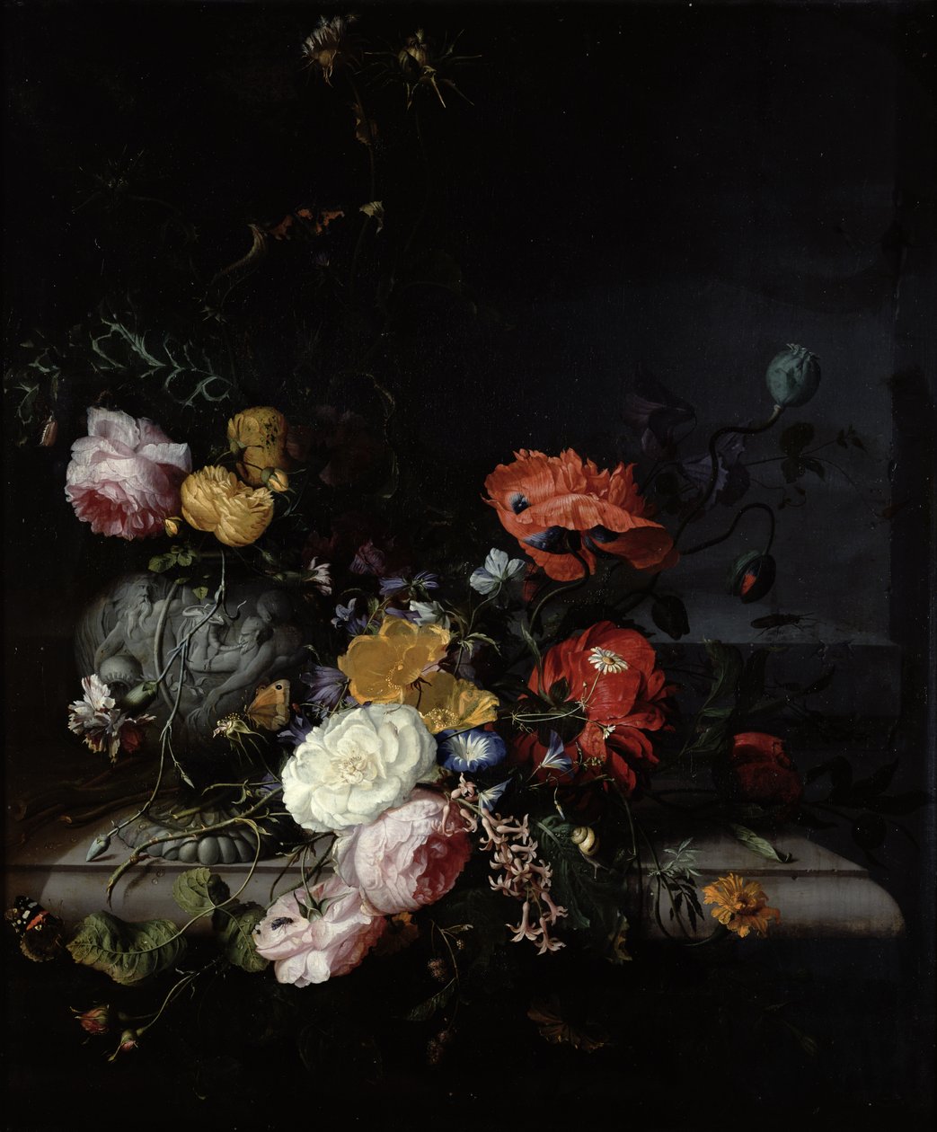 Stillleben mit Blumen und Insekten von Jacob van Walscapelle