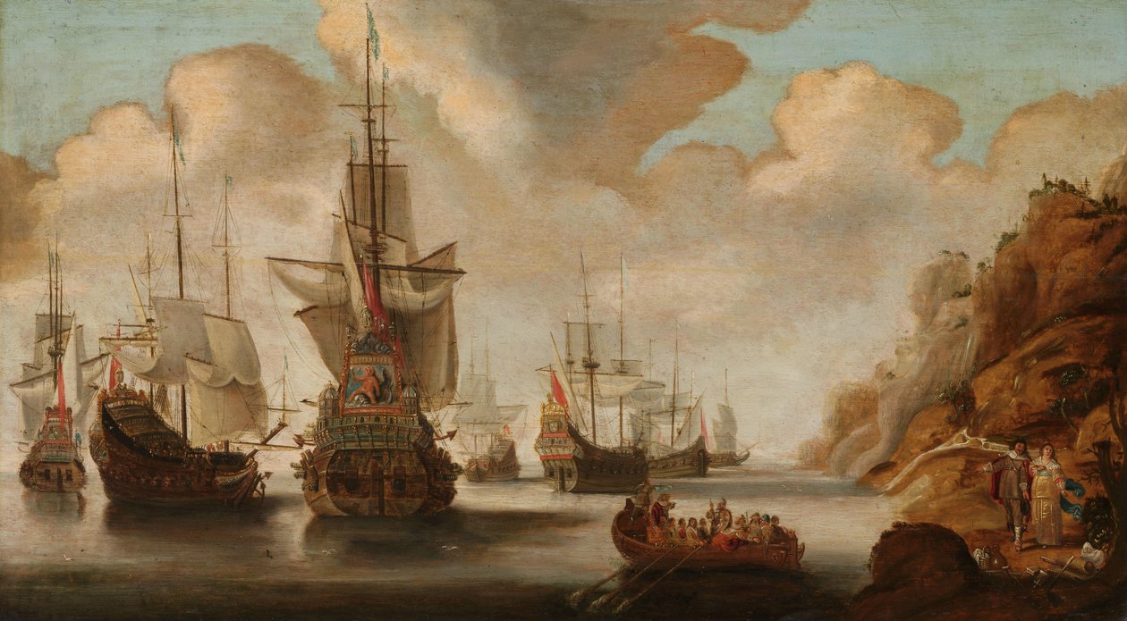 Ein französisches Geschwader nahe einer felsigen Küste von Jacob Bellevois