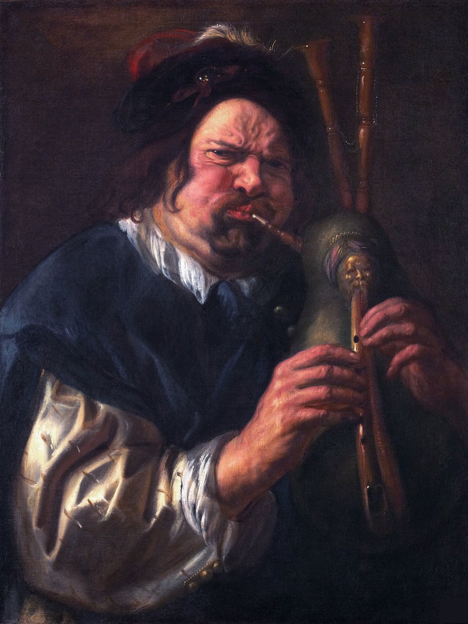 Selbstporträt beim Dudelsackspielen von Jacob Jordaens