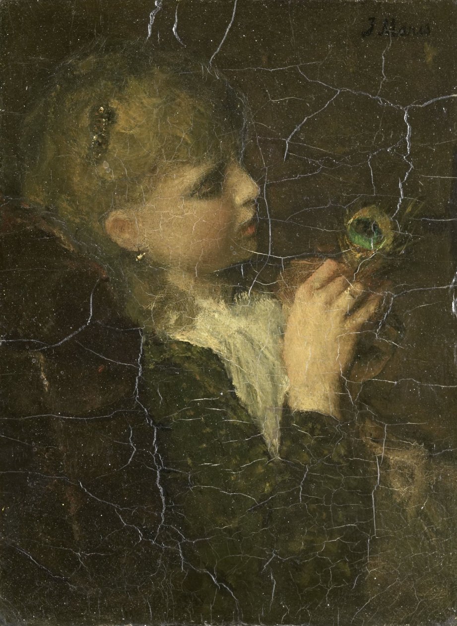 Mädchen mit einer Pfauenfeder von Jacob Maris
