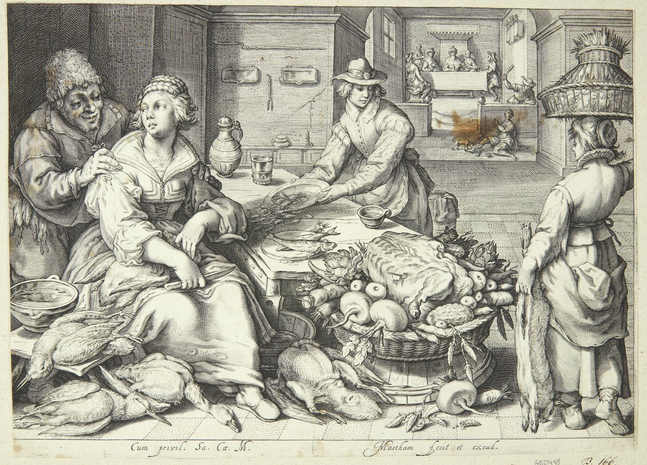 Küchenszene mit einer Küchenmagd, die Geflügel rupft von Jacob Matham
