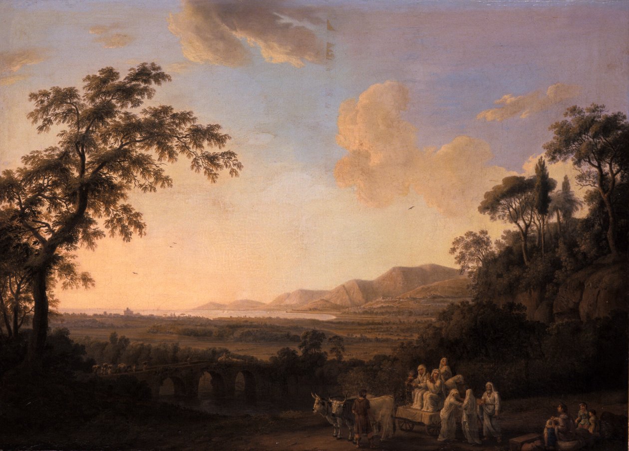 Idyllische Landschaft bei Dämmerung, 1782 von Jacob Philippe Hackert