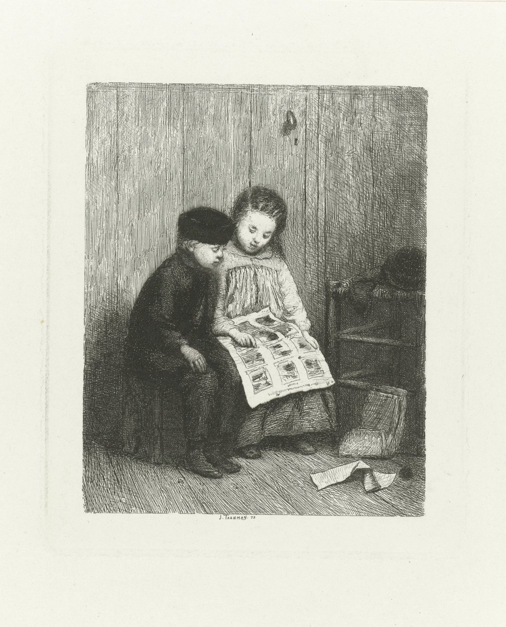 Zwei Kinder mit einem Kinderbild von Jacob Taanman