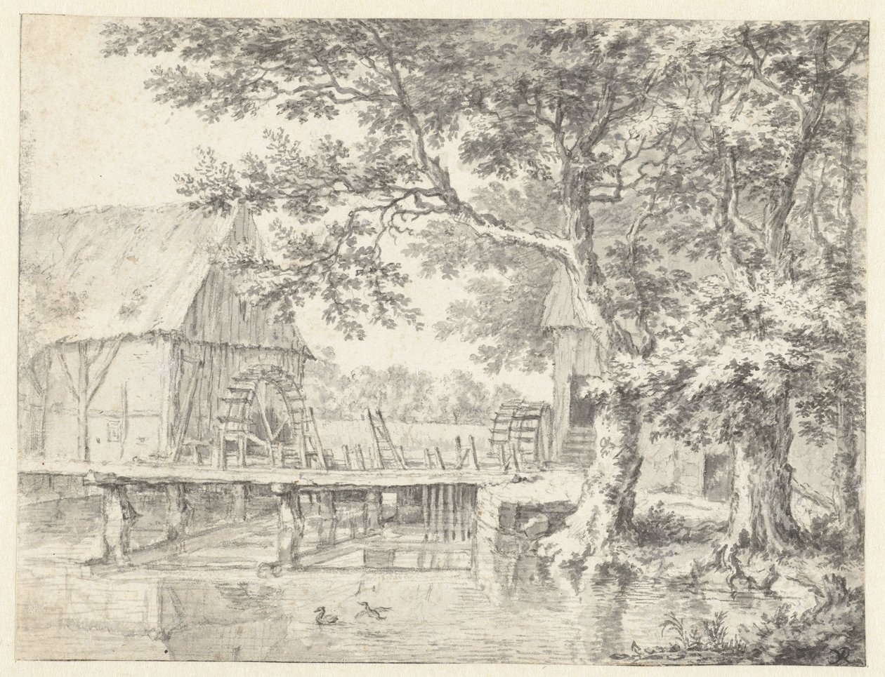 Zeichnung einer Doppelwassermühle von Jacob van Ruisdael