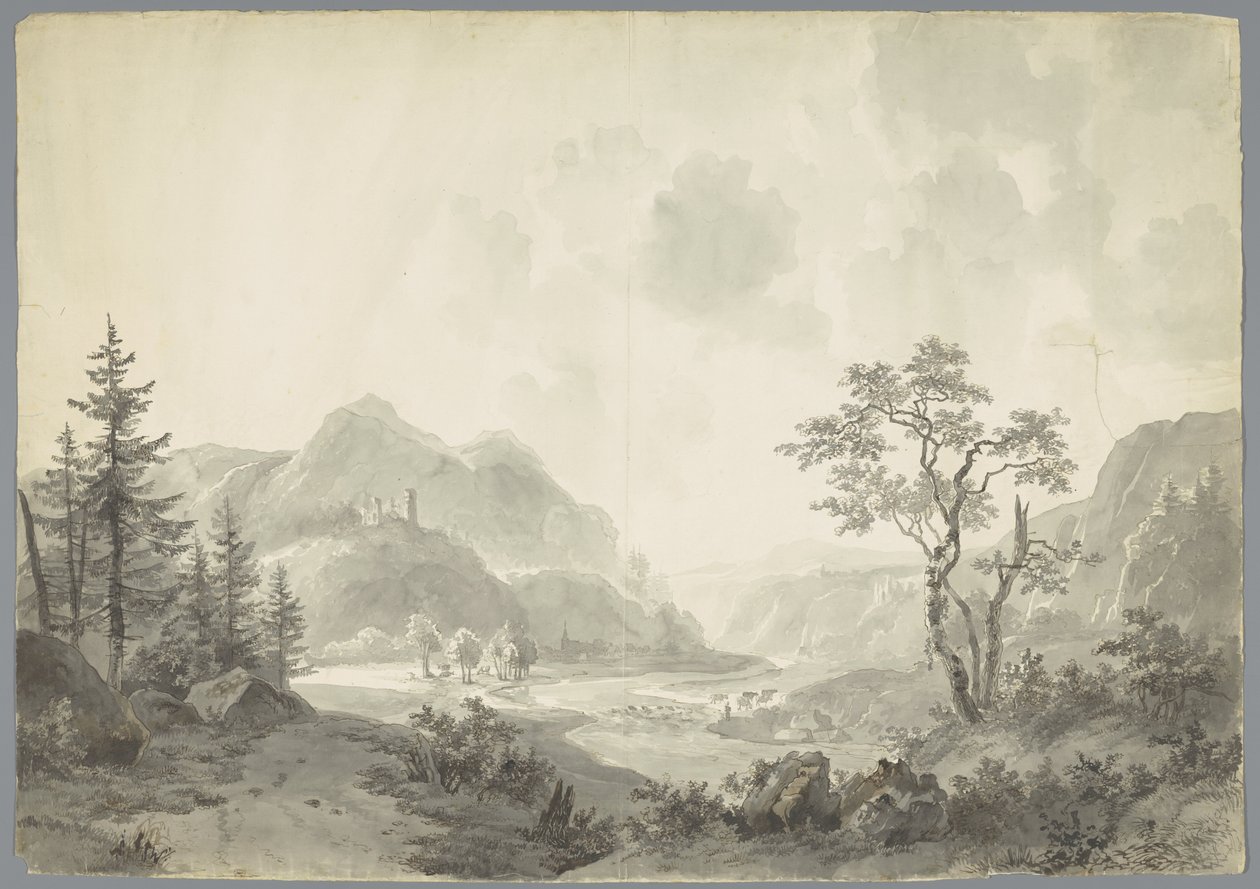 Berglandschaft mit einem Fluss von Jacob van Strij