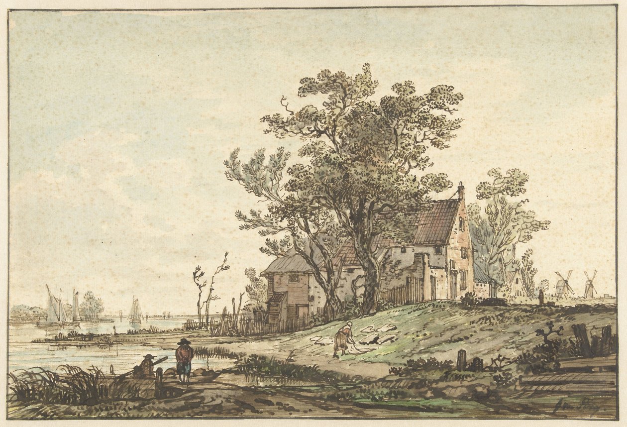 Altes Bauernhaus an einem Fluss von Jacob van Strij