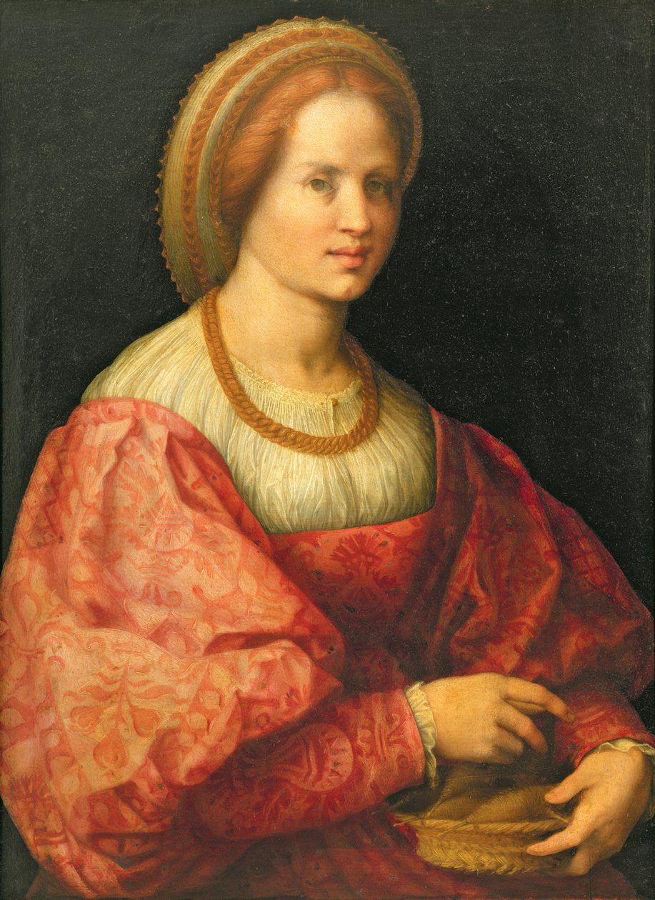 Porträt einer Frau mit einem Korb Spindeln, ca. 1514-17 von Jacopo Pontormo