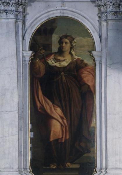 St. Barbara (Teil eines Triptychons) von Jacopo (c.1480 1528) Palma