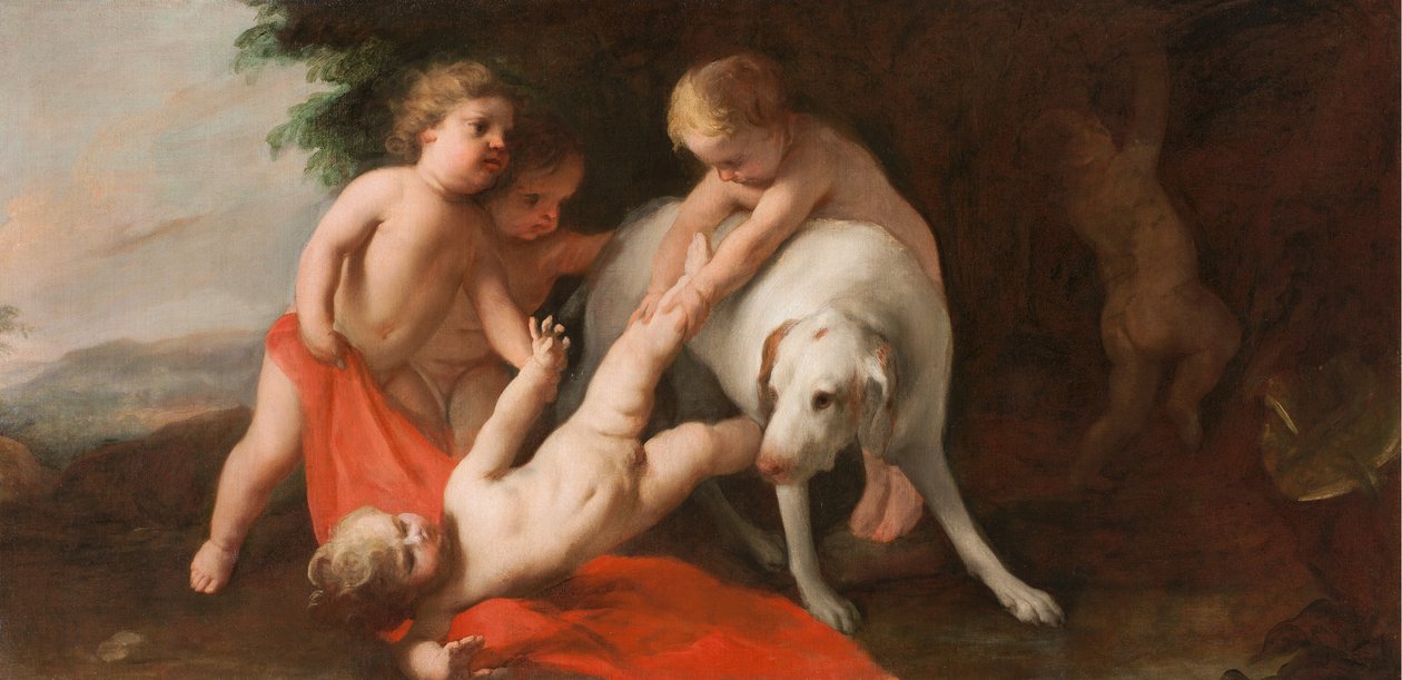 Putti spielen mit Hund von Jacopo Amigoni
