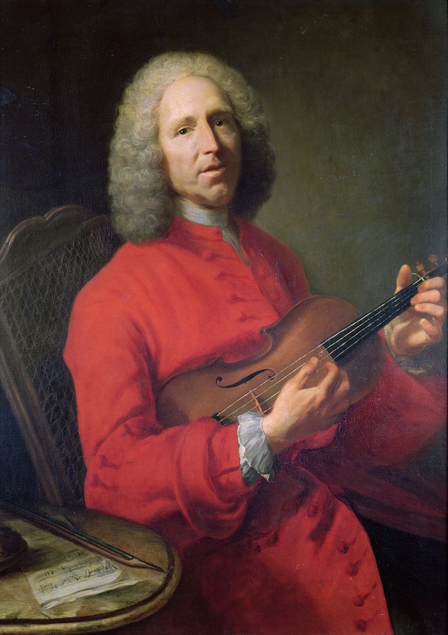 Jean-Philippe Rameau (1683-1764) mit einer Violine von Jacques Andre Joseph Camelot Aved