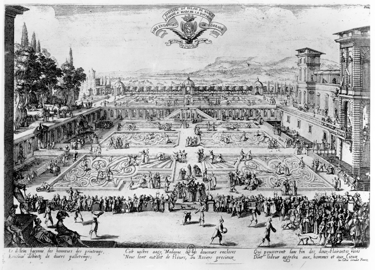 Der Garten im Palais de Nancy, gewidmet der Herzogin von Lothringen, 1624 von Jacques Callot