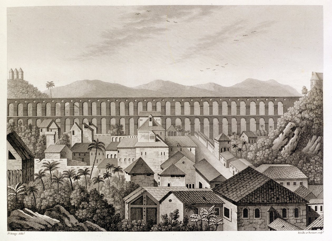 Ansicht eines Teils der Stadt und des großen Aquädukts von Rio de Janeiro, aus 