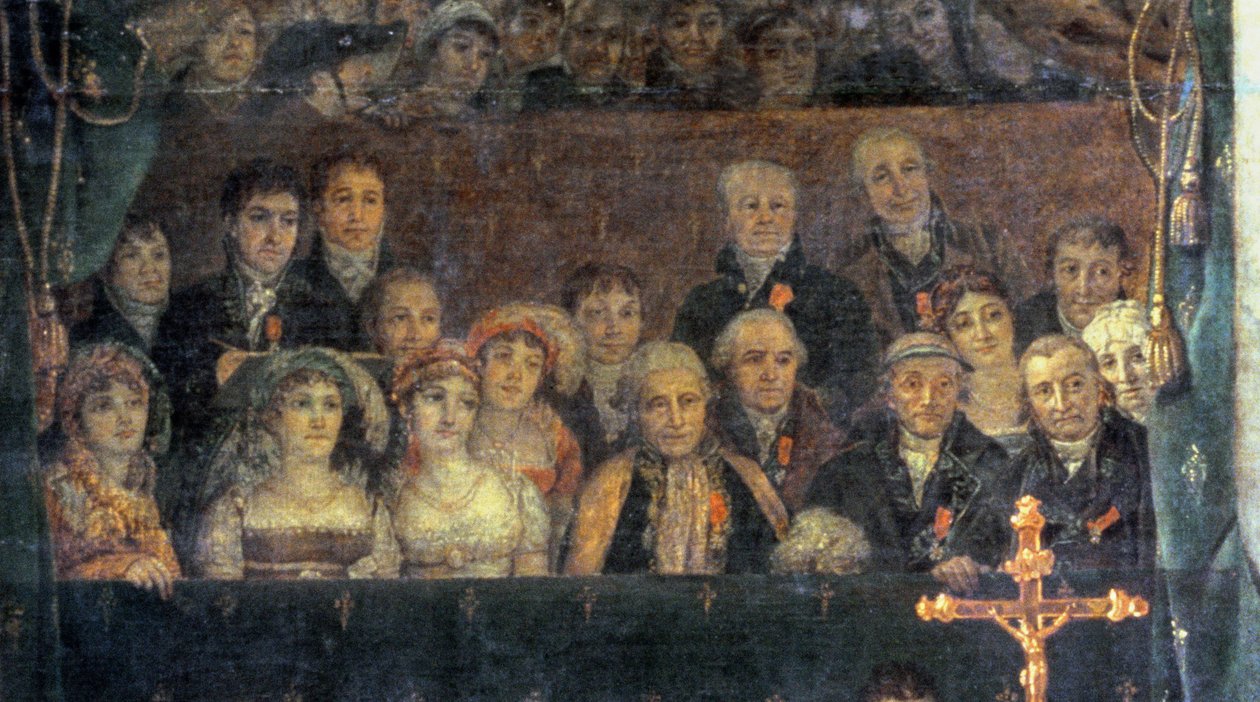 Die Weihe von Kaiser Napoleon und die Krönung der Kaiserin Josephine durch Papst Pius VII, 2. Dezember 1804, 1806-7 (Detail) von Jacques Louis David