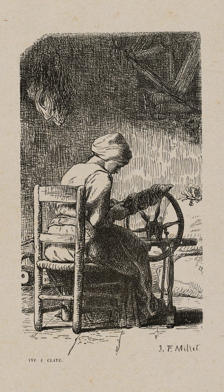 Frau beim Spinnen von Jacques Adrien Lavieille