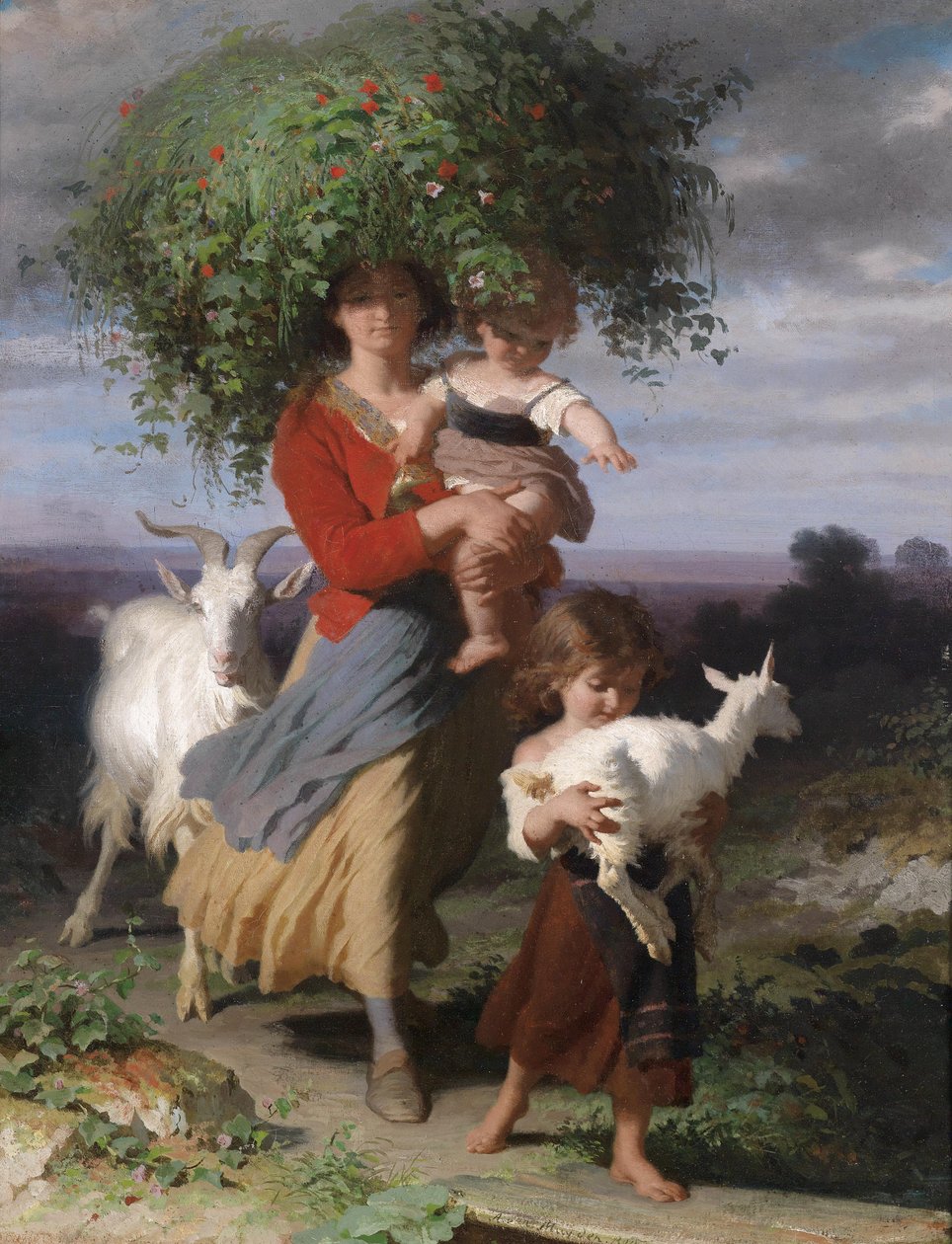 Mutter mit Kindern am Heimweg von Jacques Alfred van Muyden