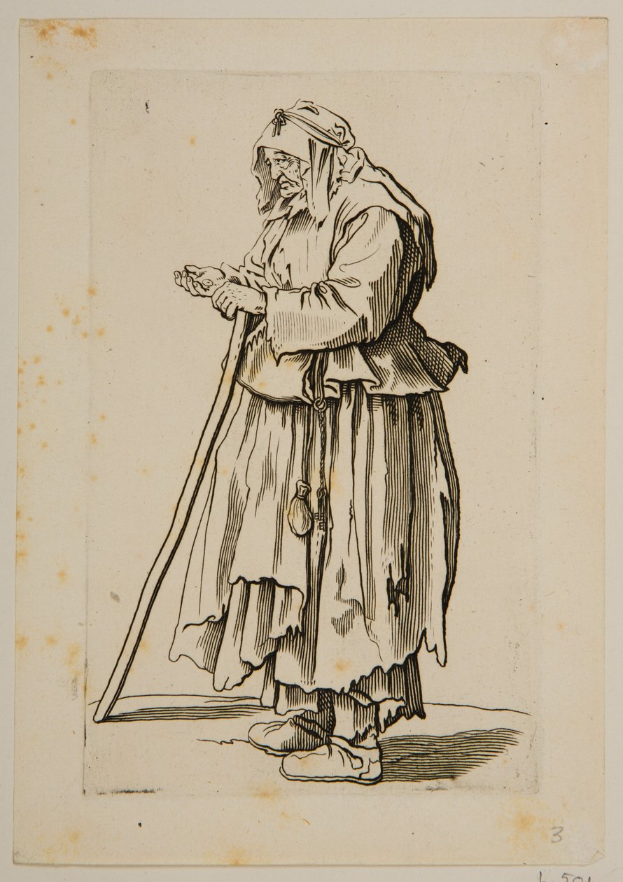 Bettlerin erhält Almosen (Radierung) von Jacques Callot