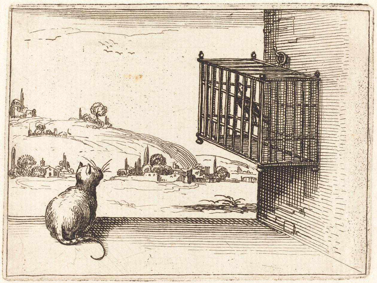 Katze beobachtet eingesperrten Vogel von Jacques Callot