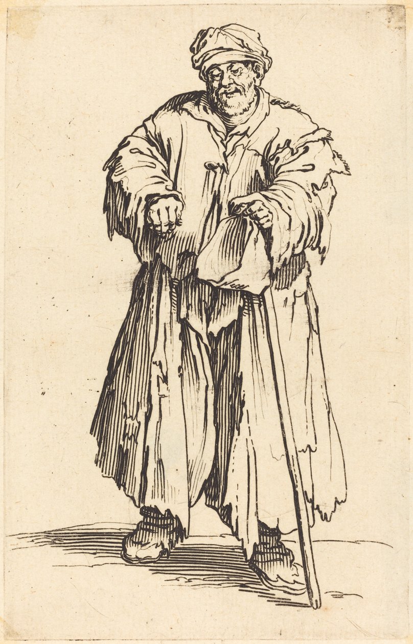 Dicker Bettler mit gesenktem Blick von Jacques Callot