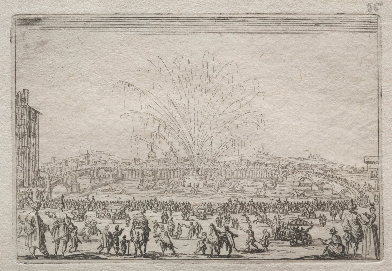 Feuerwerk am Arno, ca. 1622 von Jacques Callot