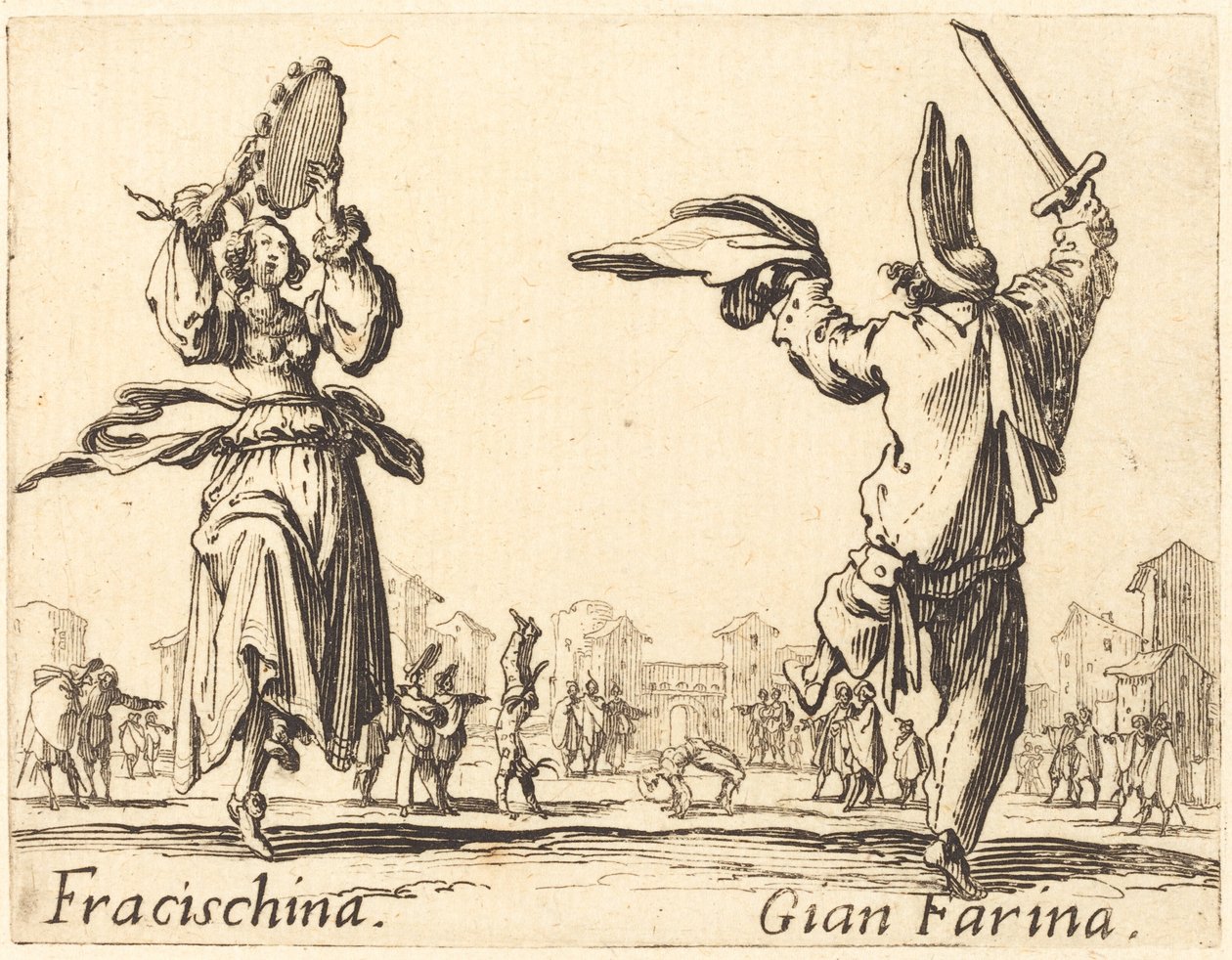 Fracischina und Gian Farina, ca. 1622 von Jacques Callot