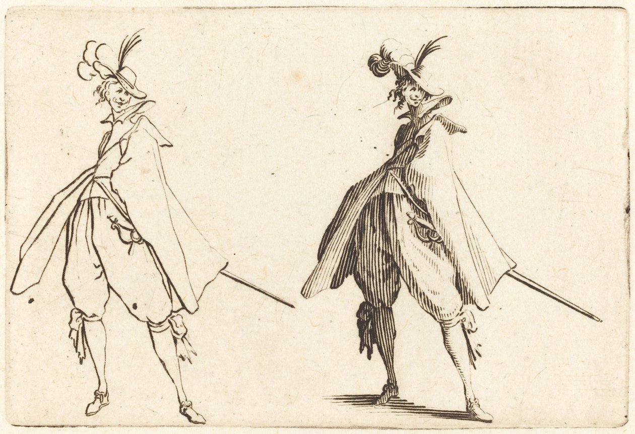 Herr im großen Mantel, Vorderansicht von Jacques Callot