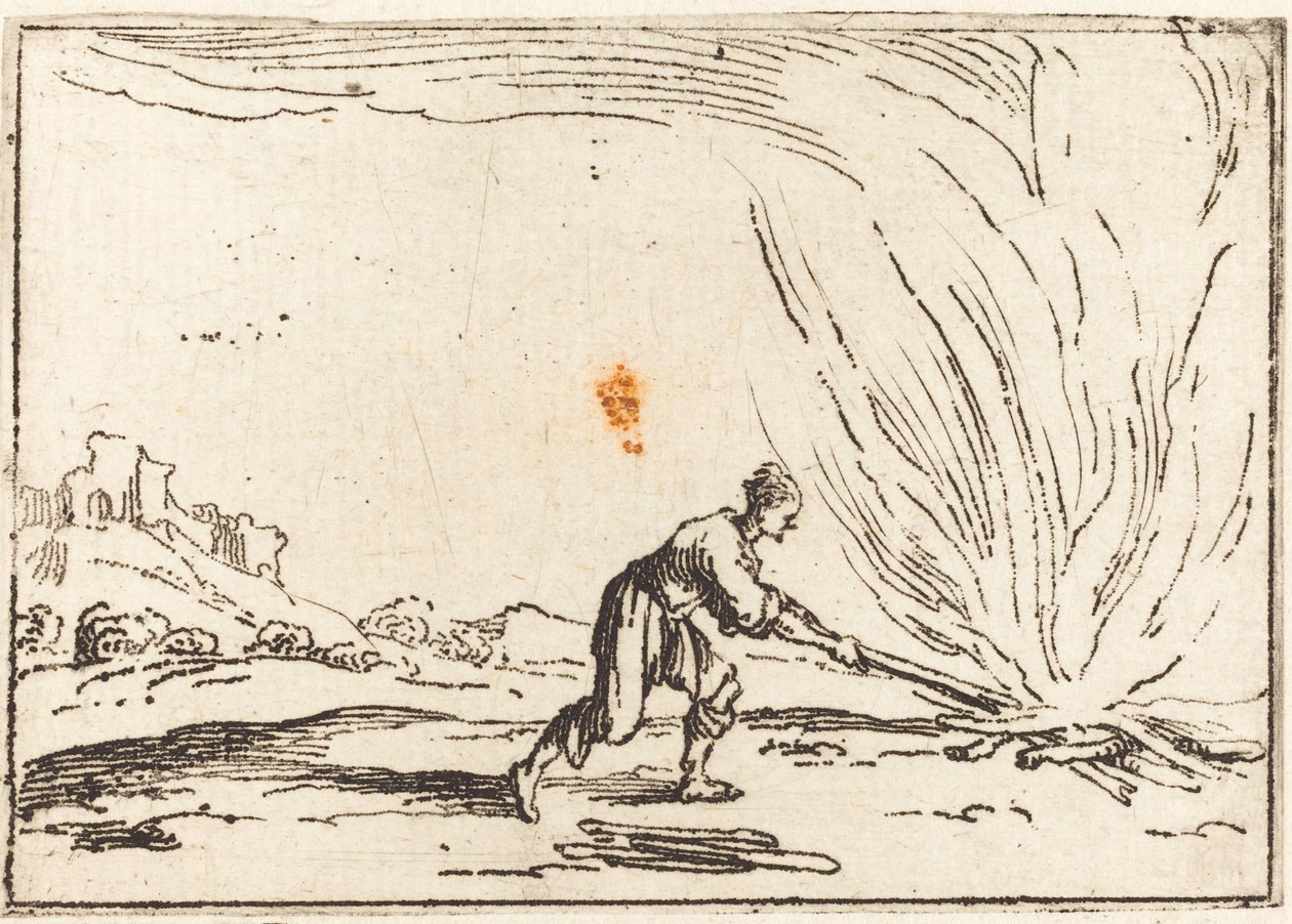 Mann bei einem Feuer von Jacques Callot