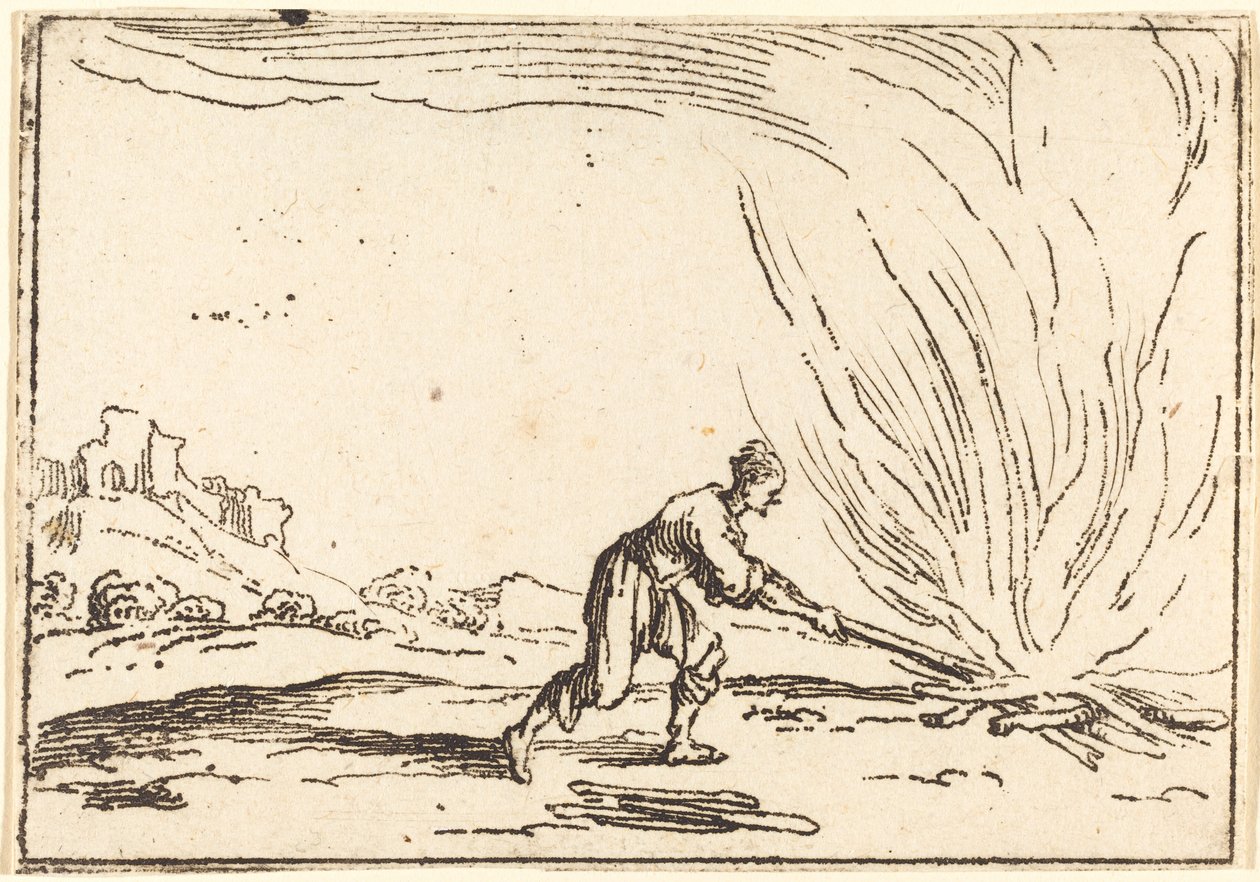 Mann bei einem Feuer von Jacques Callot