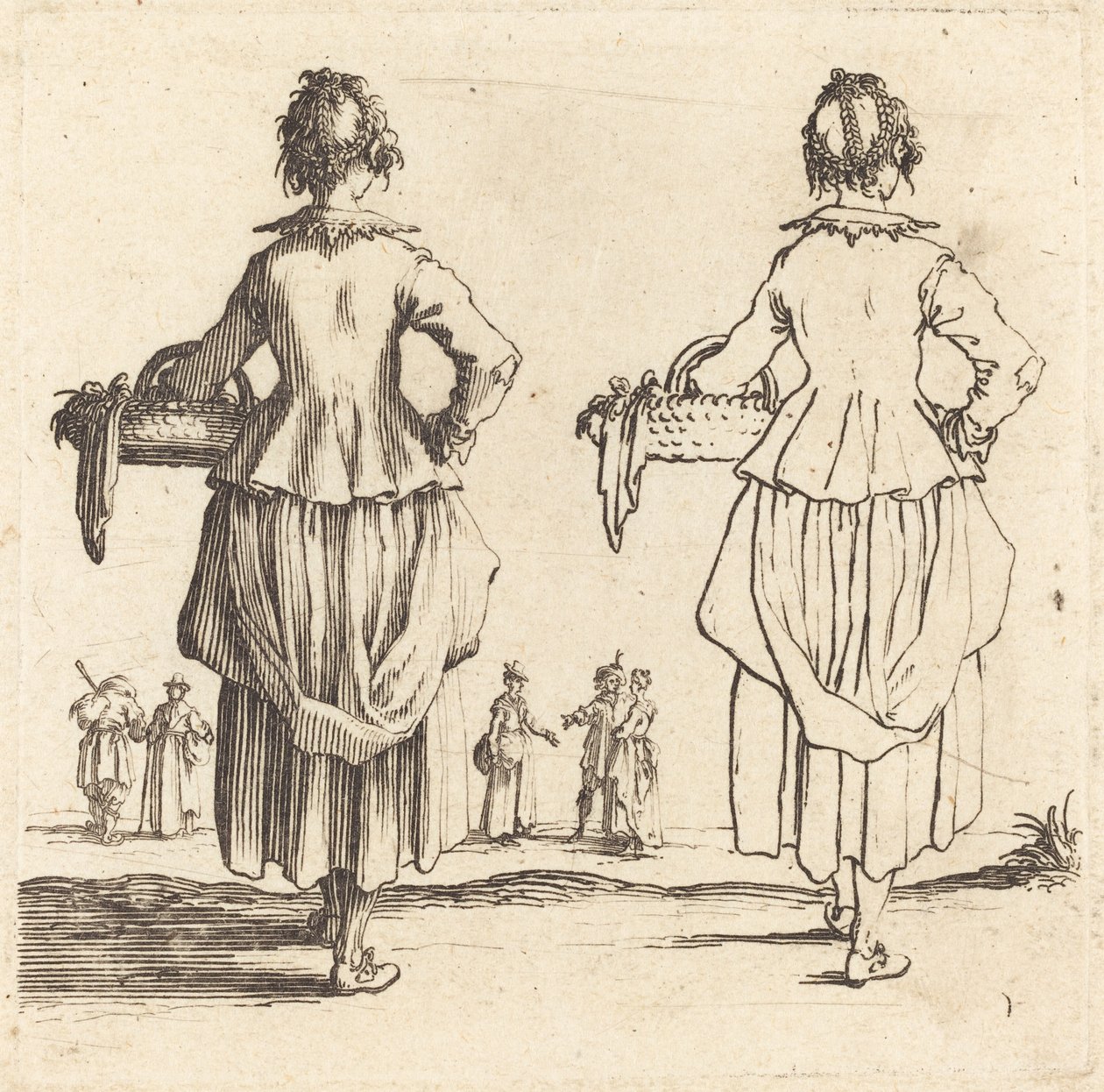 Bäuerin mit Korb, von hinten gesehen von Jacques Callot