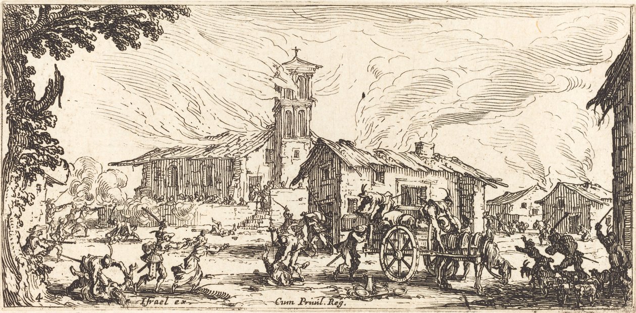 Verwüstung und Brand eines Dorfes von Jacques Callot