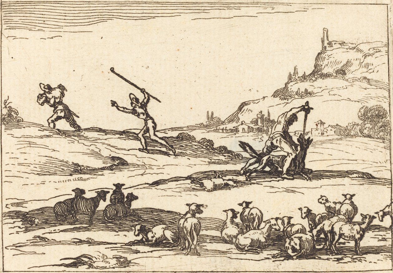 Hirten verteidigen ihre Herden von Jacques Callot