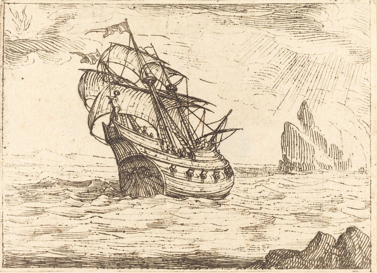 Schiff, das in der Nähe von Felsen navigiert von Jacques Callot