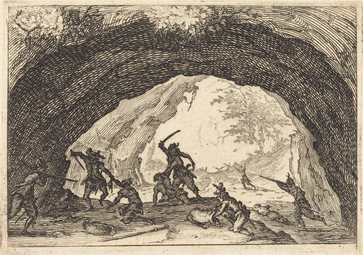 Soldaten greifen Räuber an von Jacques Callot