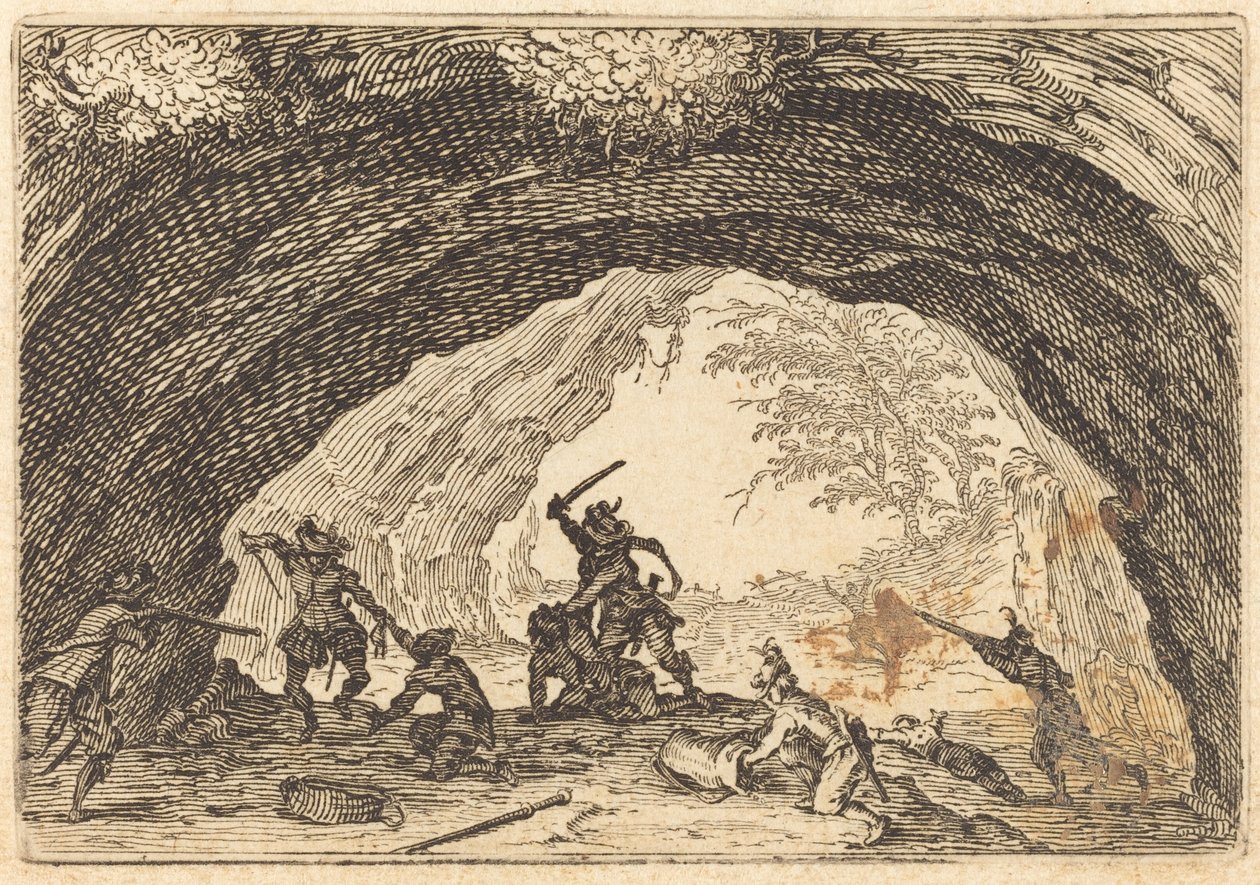 Soldaten greifen Räuber an von Jacques Callot