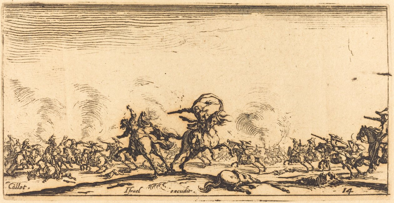Der Kavalleriekampf mit Pistolen, ca. 1632-1634 von Jacques Callot