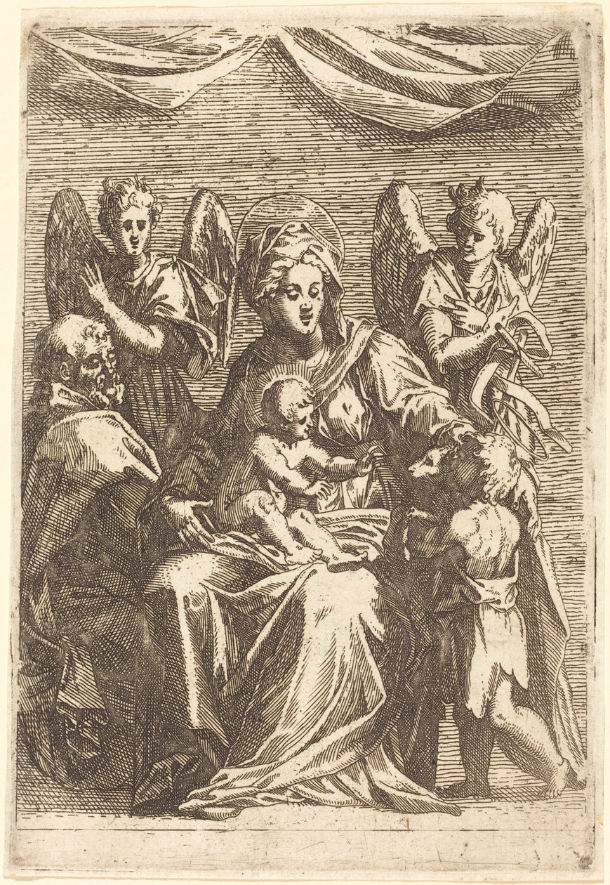 Die Heilige Familie mit zwei Engeln von Jacques Callot