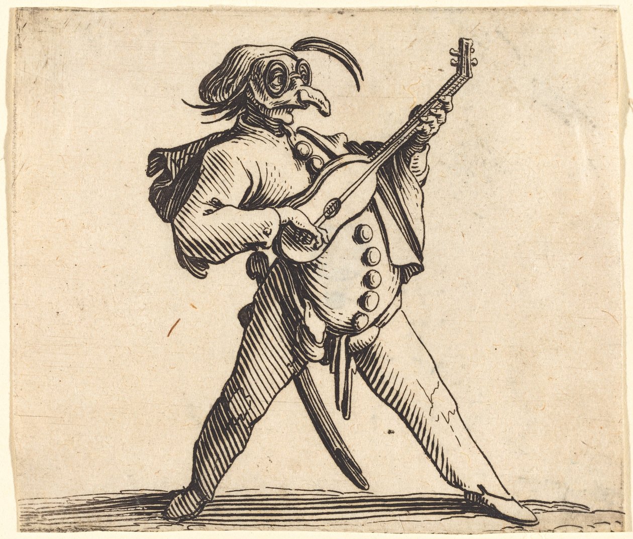 Der maskierte Komiker, der Gitarre spielt von Jacques Callot