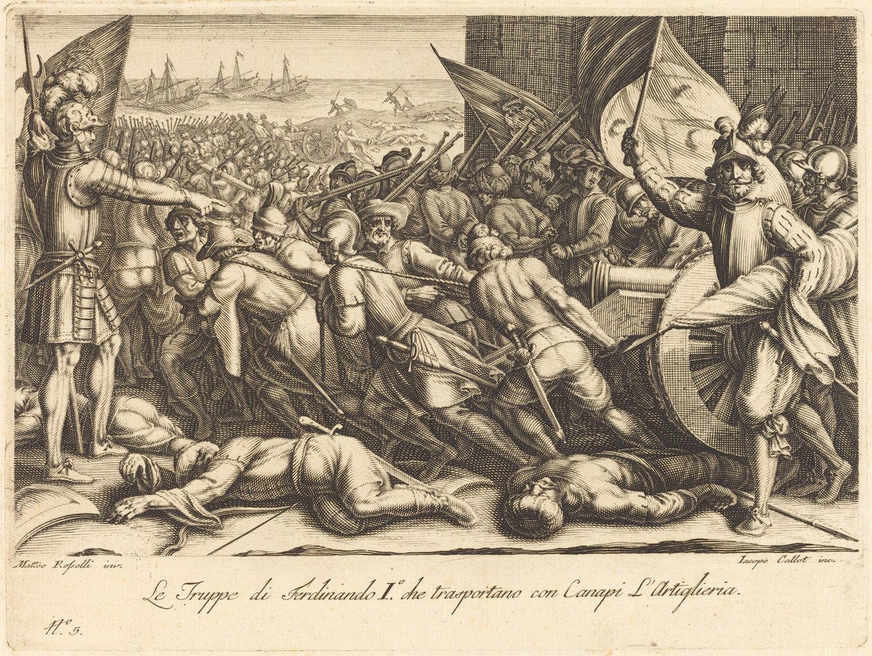 Die Wiedereinschiffung der Truppen, ca. 1614 von Jacques Callot