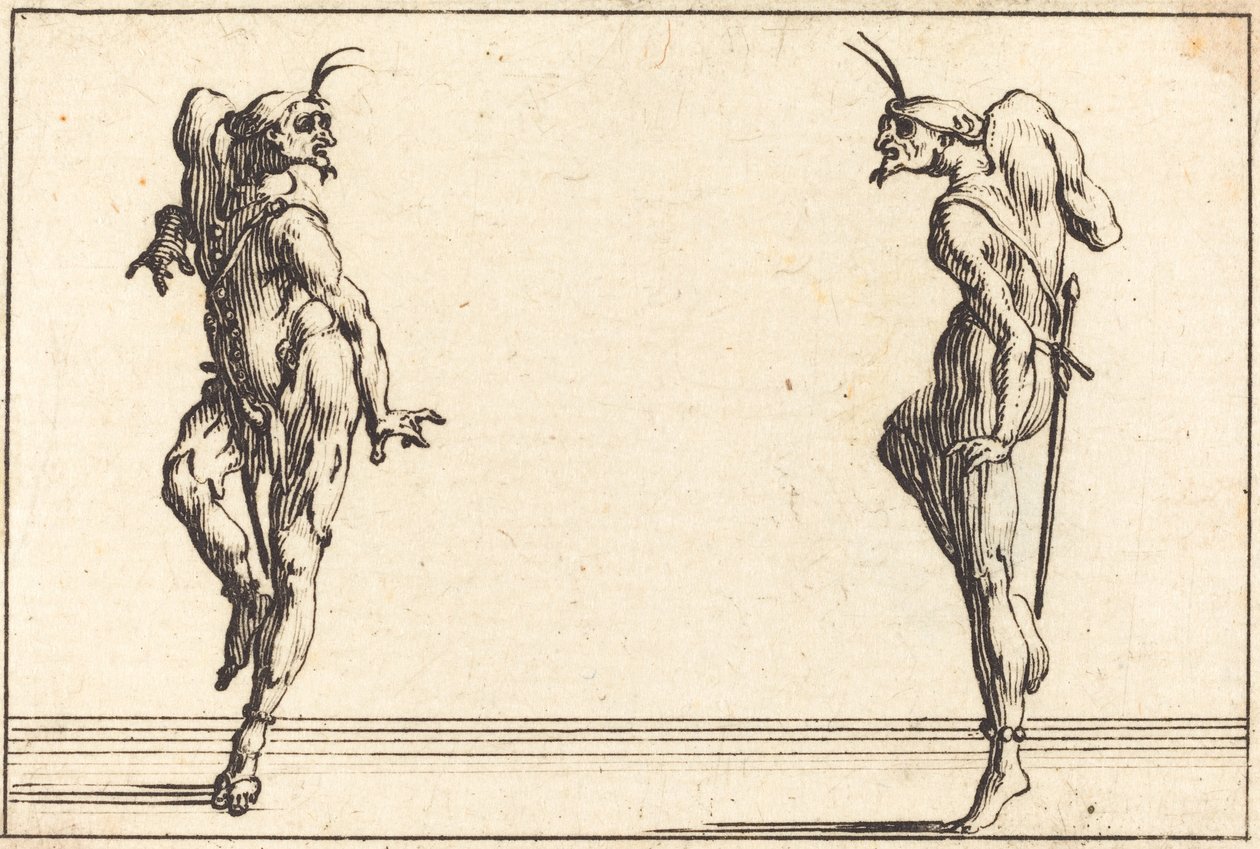 Zwei Pantalons tanzen, ca. 1617 von Jacques Callot