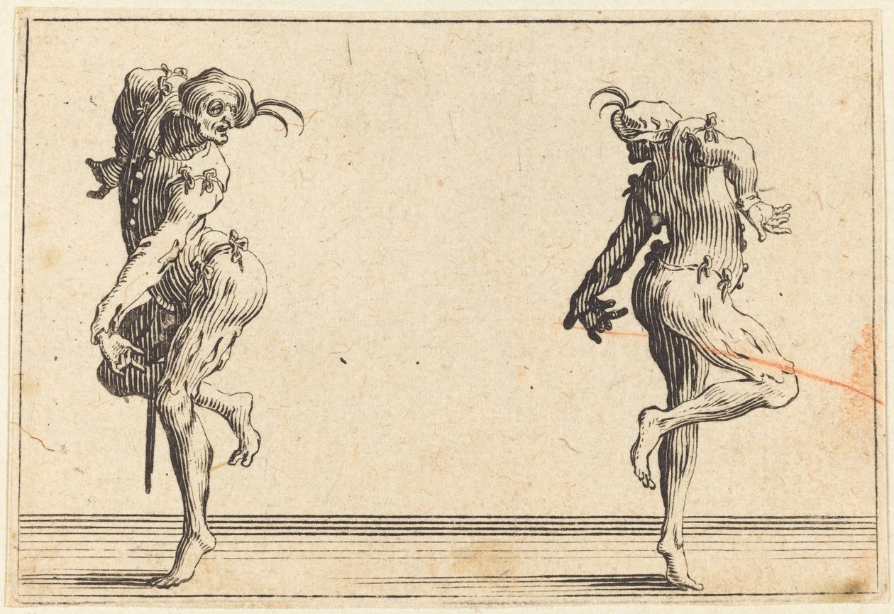 Zwei Pantalons tanzen, ca. 1622 von Jacques Callot