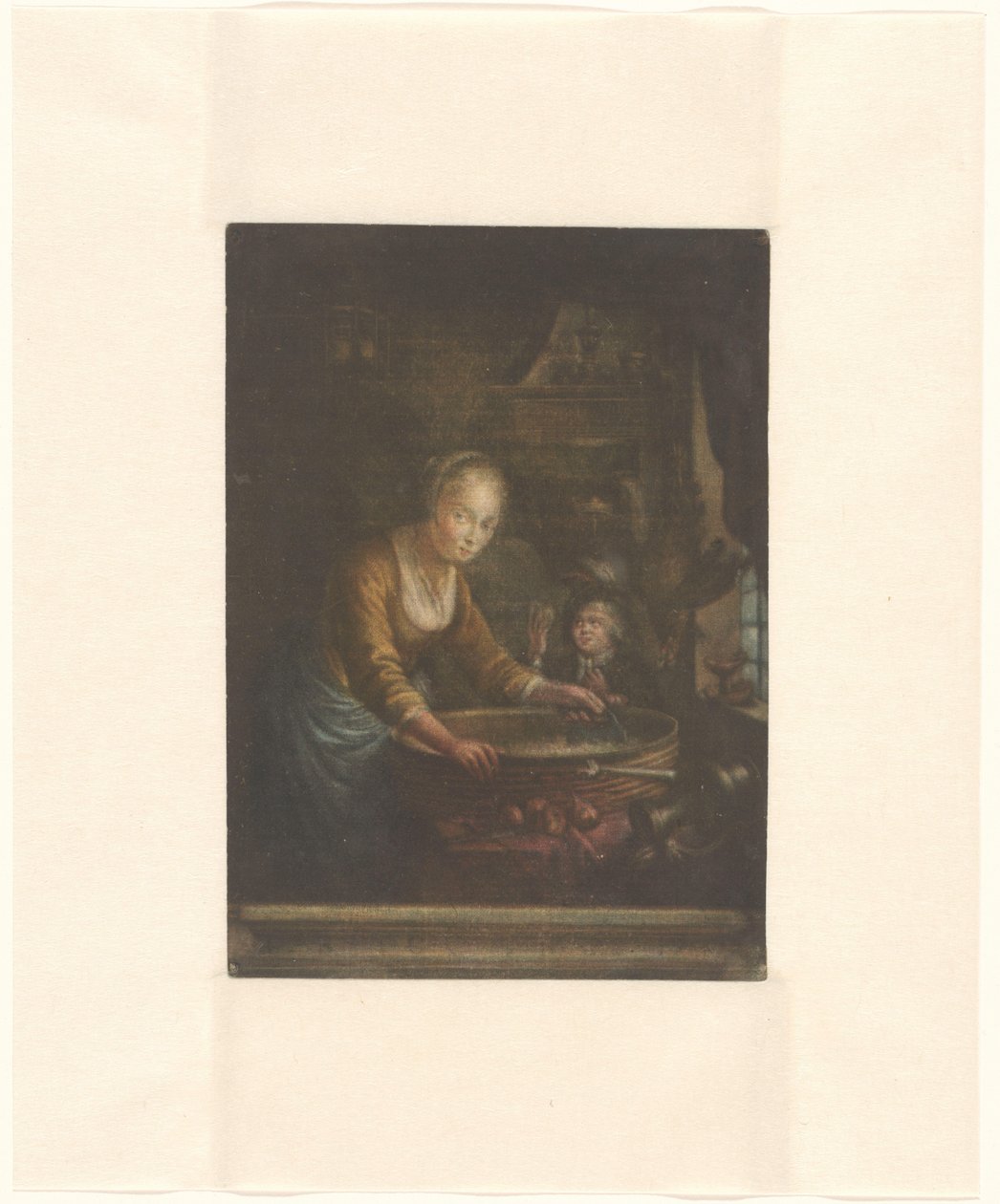 Junge Frau, die Zwiebeln hackt von Jacques Fabien Gautier Dagoty (attributed to)