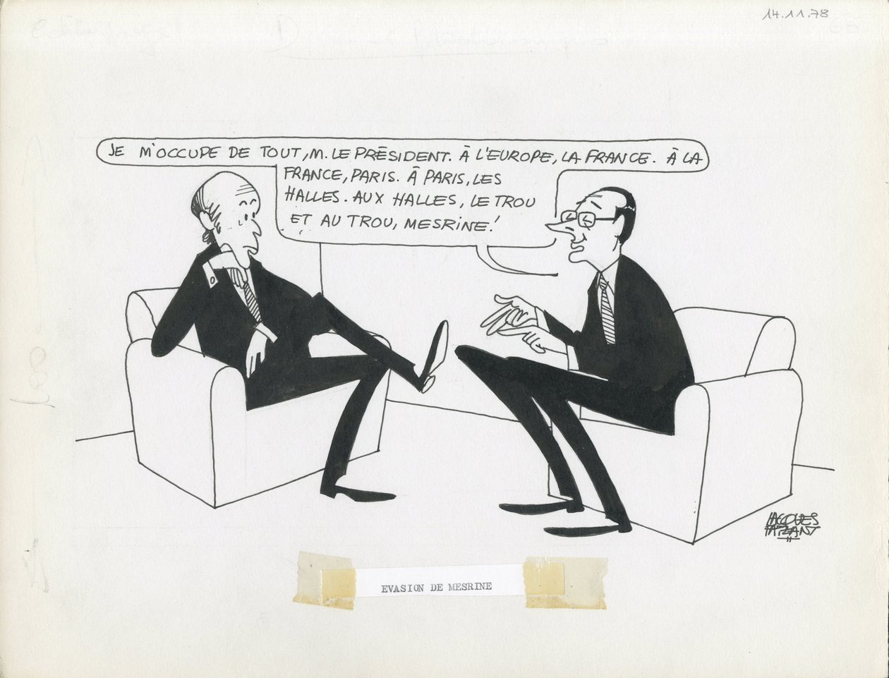Le Figaro, Satirisch in Schwarz-Weiß von Jacques Faizant