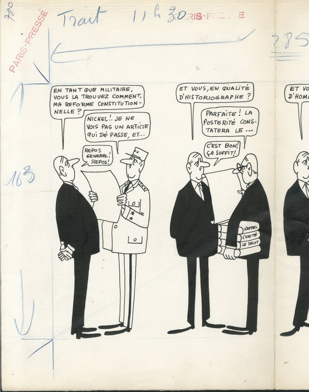 Paris-Presse, Satirisch in N & B von Jacques Faizant