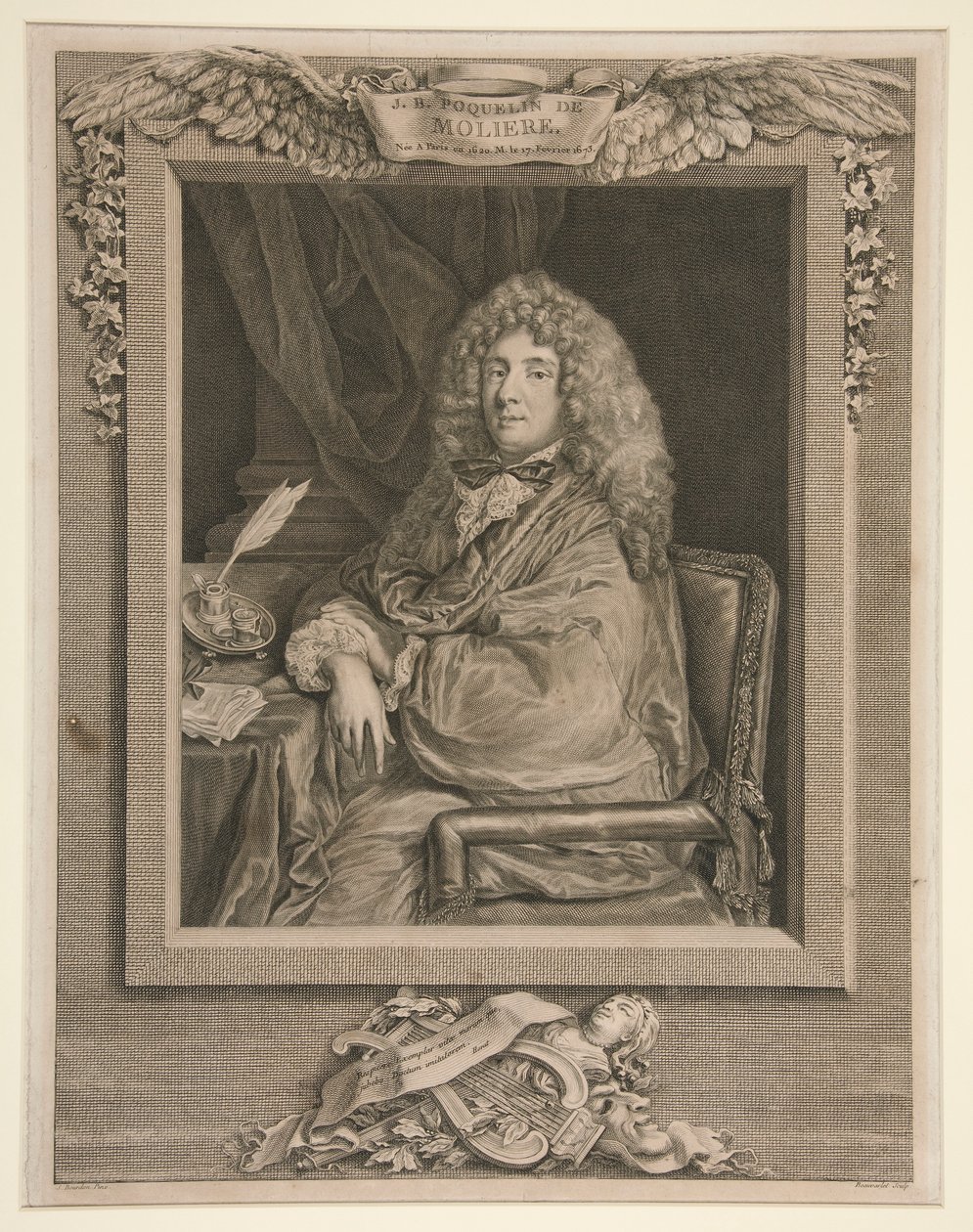 Porträt von Molière von Jacques Firmin Beauvarlet