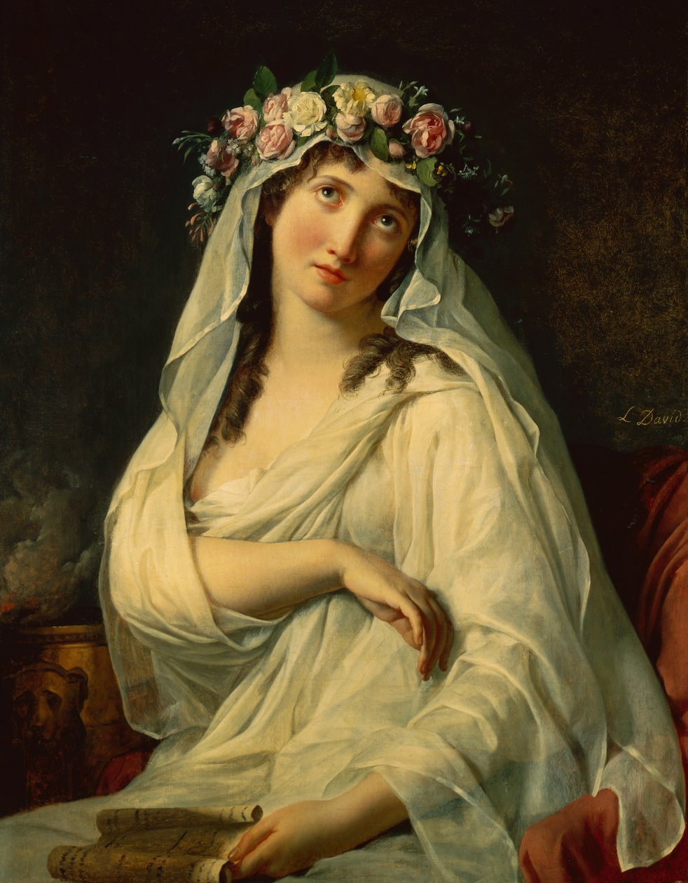 Eine Vestalin mit Blumen gekrönt von Jacques Louis David