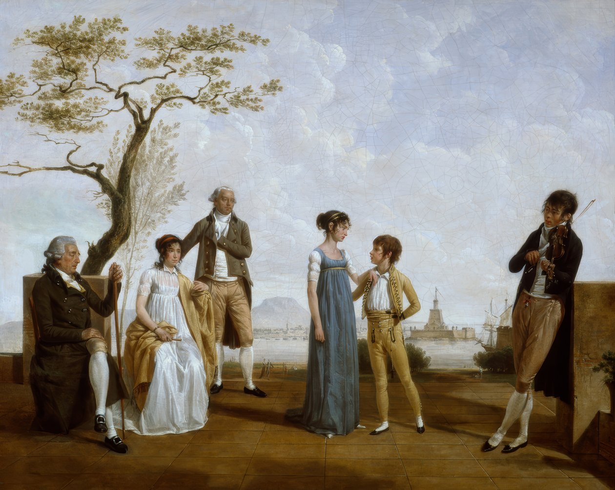 Familienbild vor einem Hafen von Jacques Sablet