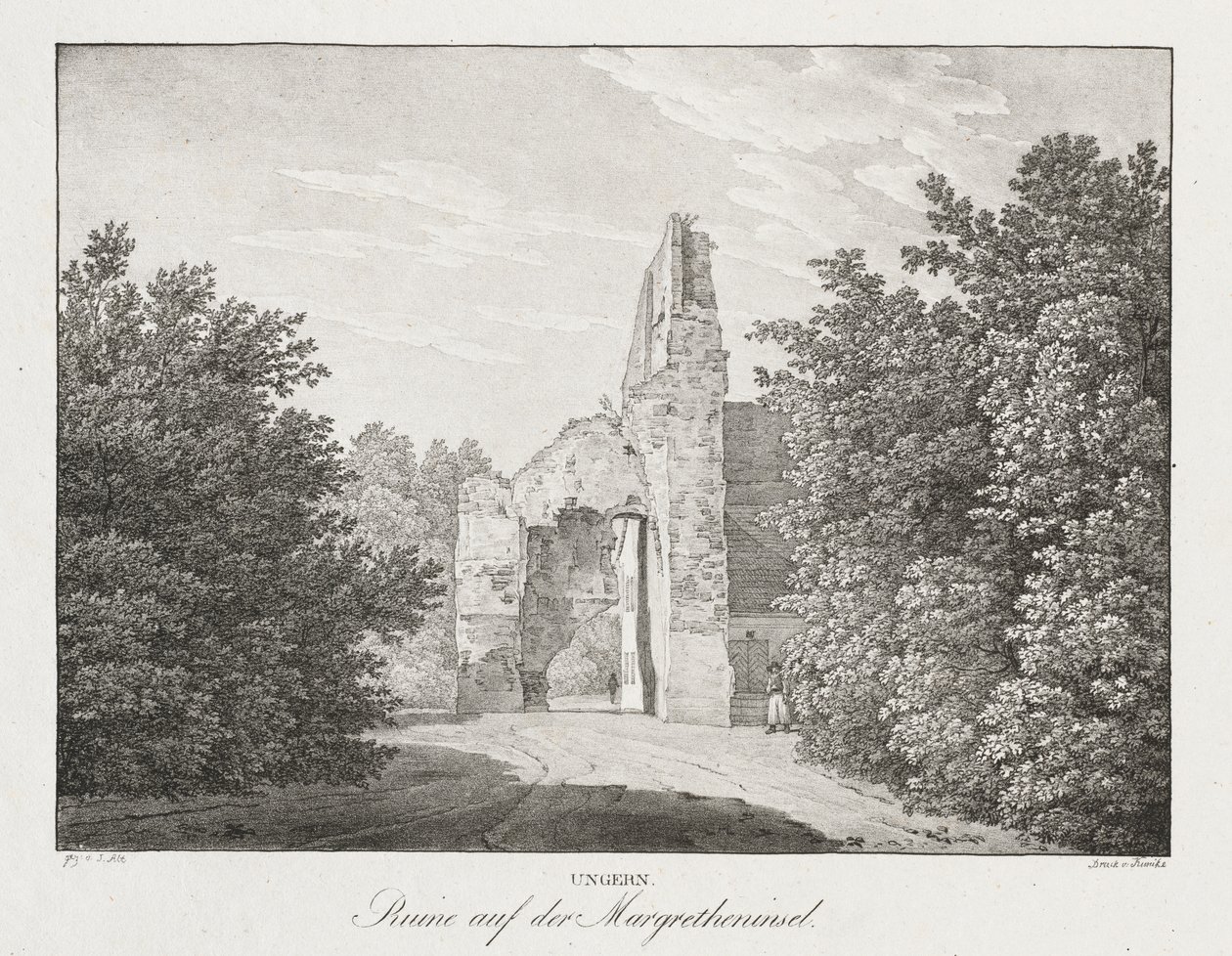 Ungarn, Ruinen auf der Margareteninsel von Jakob Alt