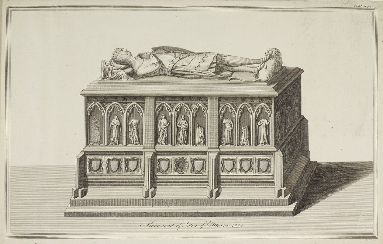 Blick auf das Denkmal von John of Eltham, Earl of Cornwall in der Westminster Abbey, ca. 1750 von James Basire