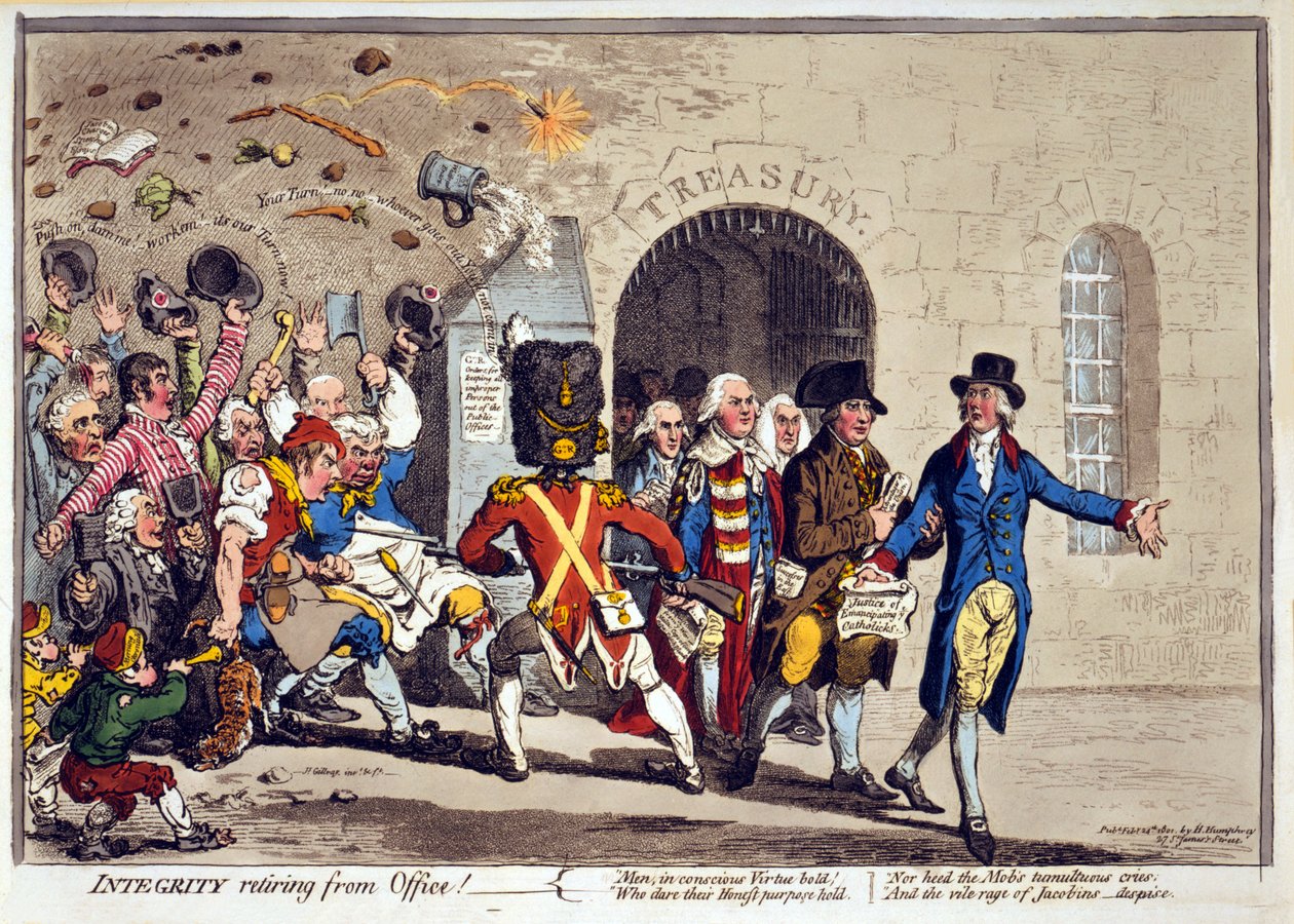 Integrität tritt aus dem Amt zurück!, veröffentlicht 1801 von James Gillray